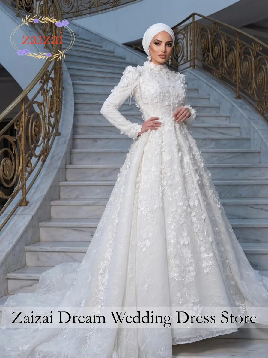 Maßgeschneidertes wunderschönes Hochzeitskleid mit langen Ärmeln für Frauen, Pailletten-Applikationen, Brautkleid mit hohem Halsausschnitt, Brautkleid Vestido De Novia