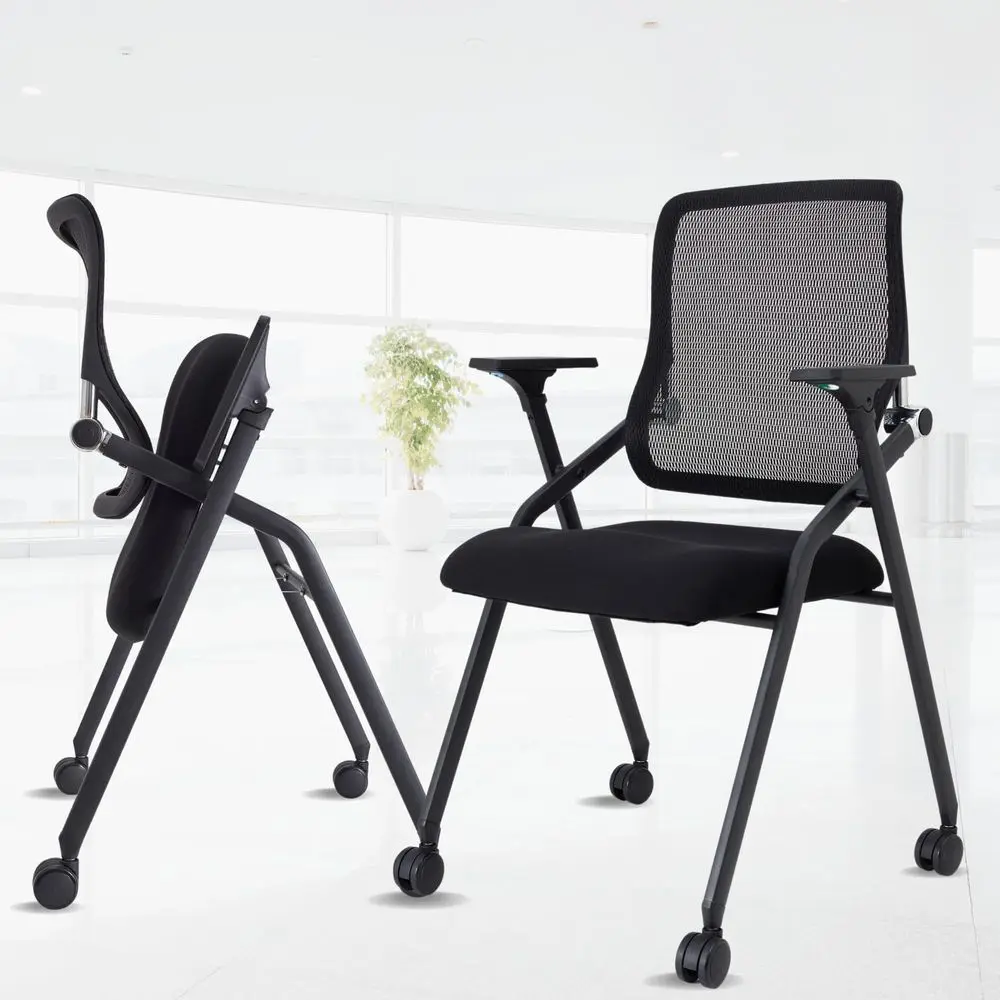 

Pack Stackable amp Foldable Conference Room Chairs with Lumbar Support, Armrest Ergonomic Mesh Bouncing Back for Office Meeting