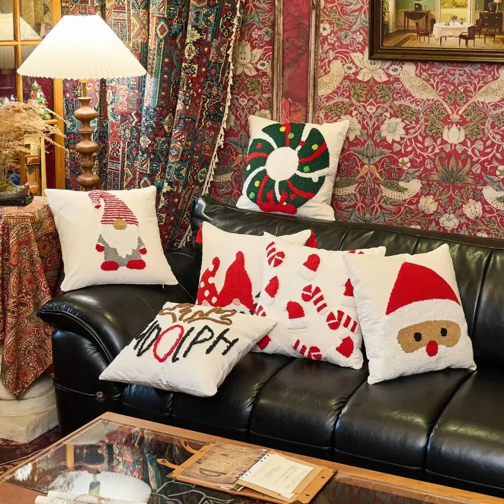 NAPEARL Festival Tufted Christmas Pillowcases 18x18 Embroidered Bedroom Decor Gift 1PC