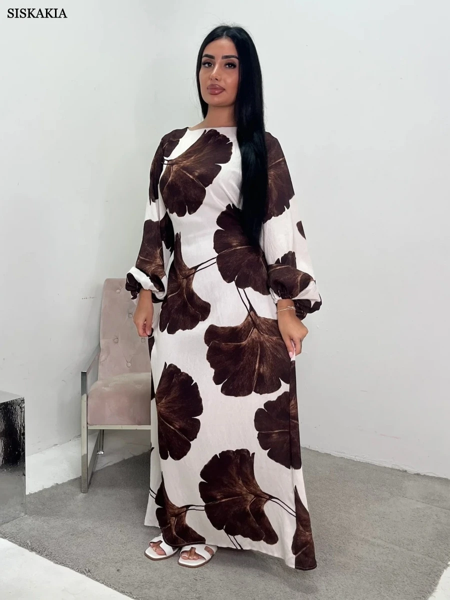 Siskakia Graphic Print Abayas For Woman Dubai Luxury 2025 Moroccan Bundled Sleeve Kaftan Dress