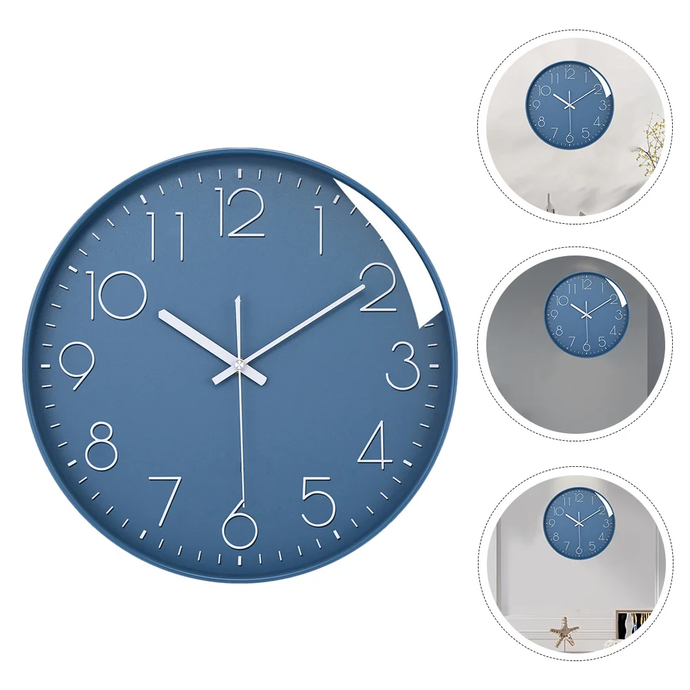 

Creative Silent Wall Clock Plastic Frame White Letters Lake Blue Dial Glass Mirror Quiet Non-Ticking Large Home Decor