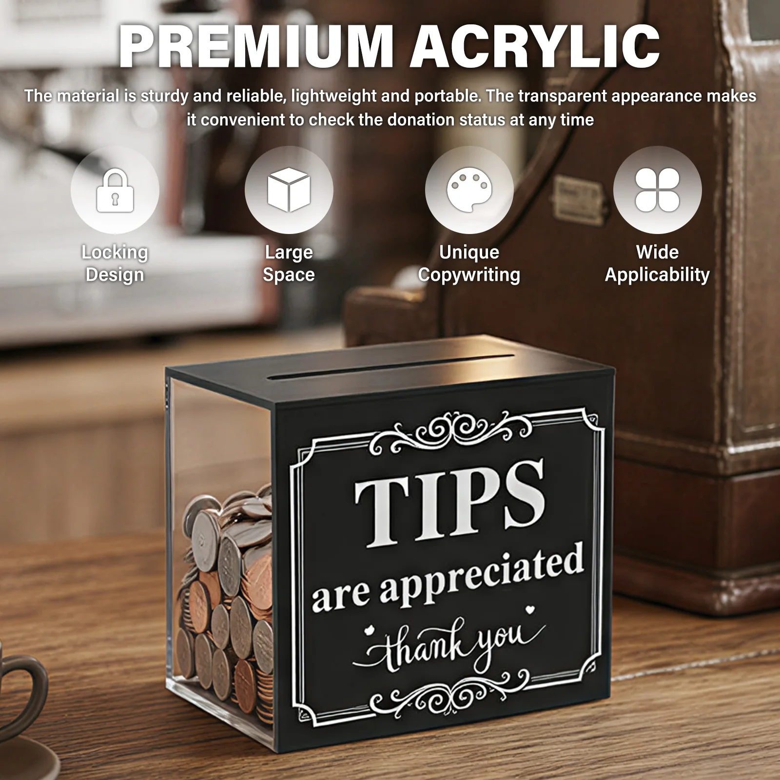  Acrylic Donation Box Clear Suggestion Trading Ballot Raffle Money Ticket Container Tip Jar with Large Opening for Coffee Shop