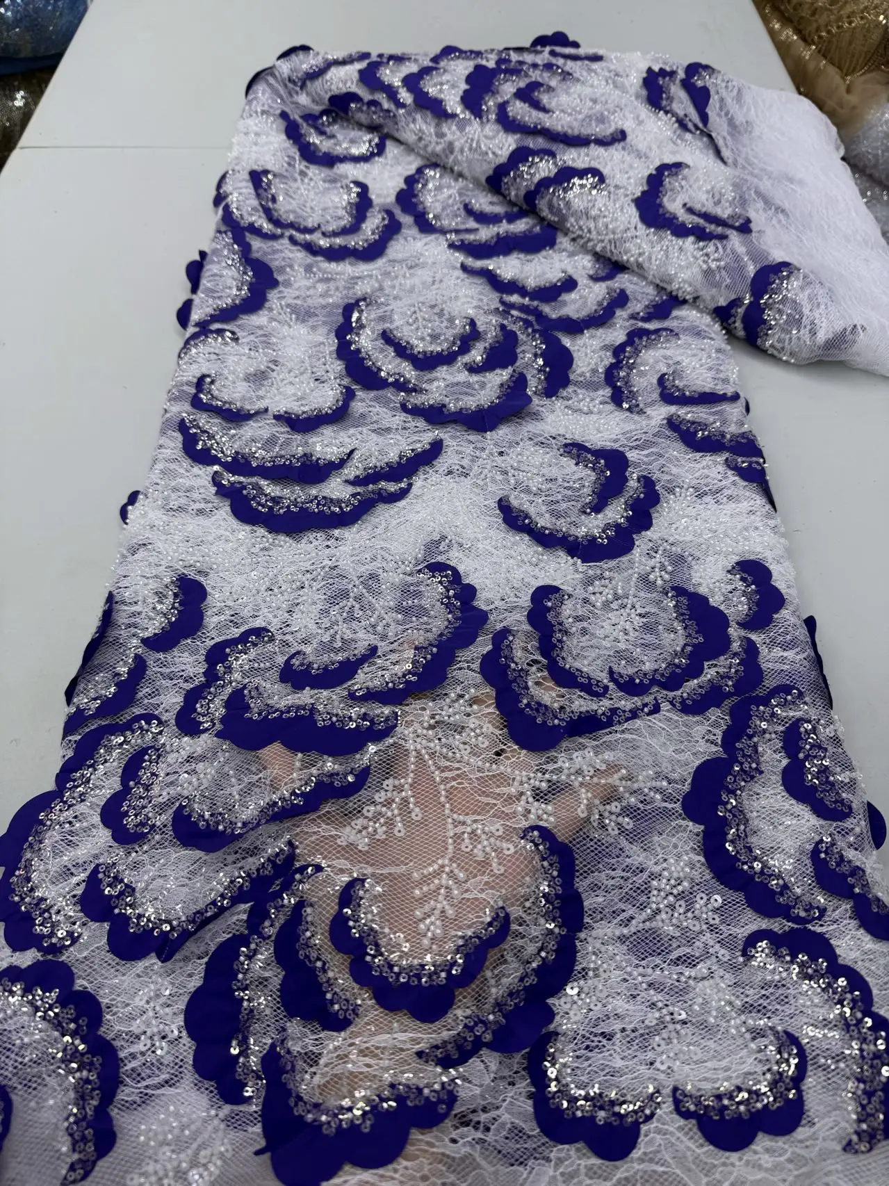 

Высококачественная африканская нигерийская тюлевая кружевная ткань с пайетками для выпускных платьев, вышивка бисером, сетчатая ткань для шитья, 5 ярдов, JY517