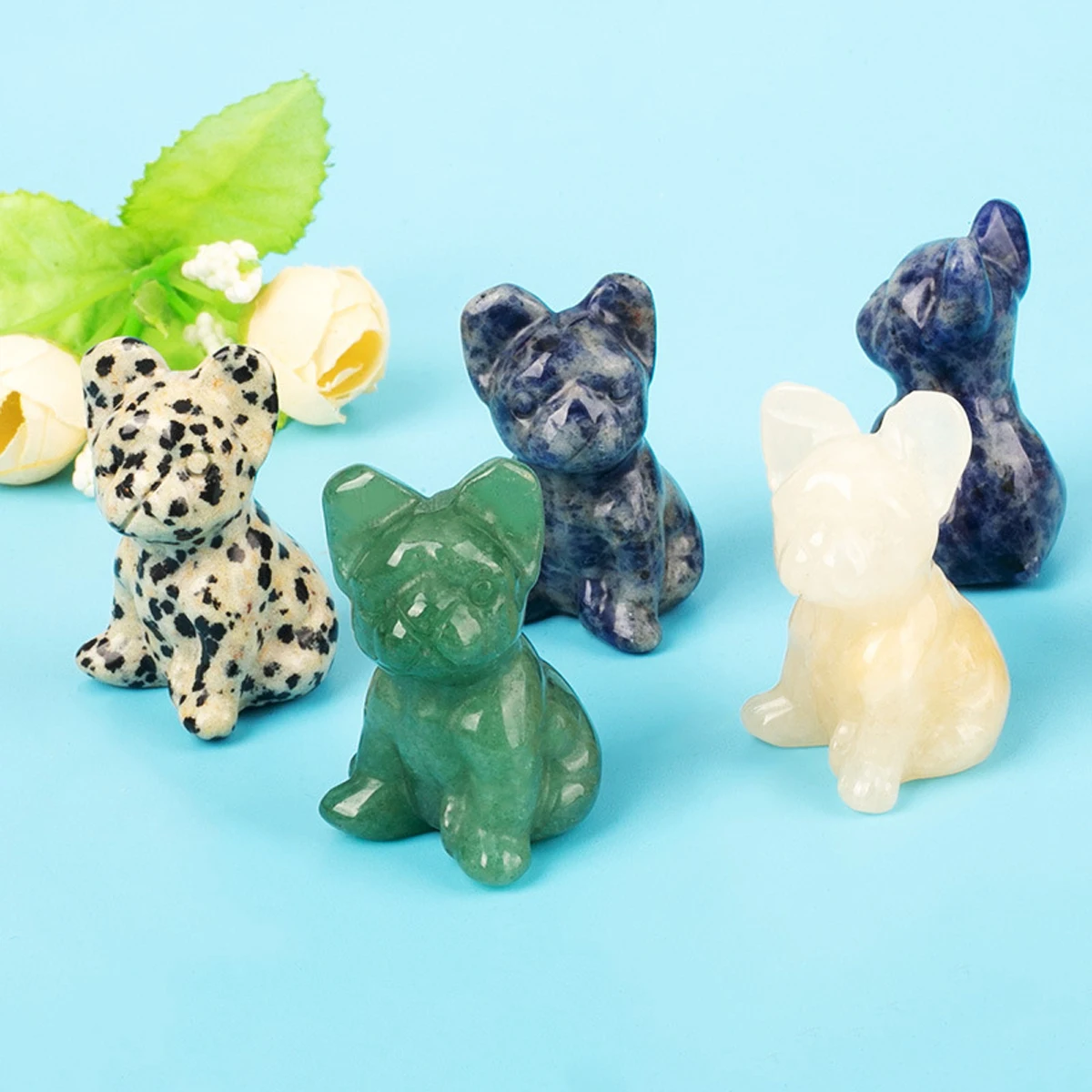 Hand-Carved Natural Stone Mini Crystal Dog Figurine | Reiki Healing Crystal Statue for Home Decor, Spiritual Gifts