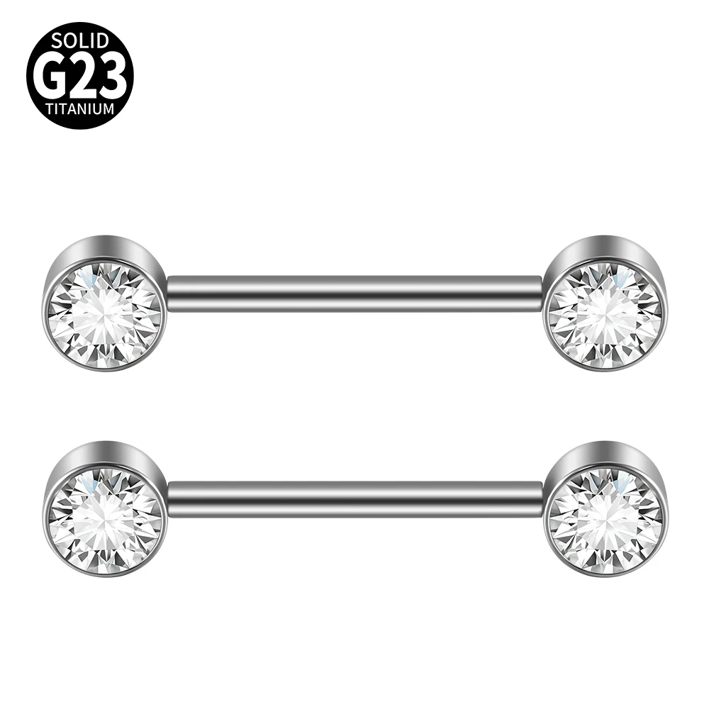 1Pair G23 Titanium Nipple Piercing 14G 16mm Straight Breast Rings Barbells Opal Zirconia Nipple Piercing Jewelry for Women Men image 3