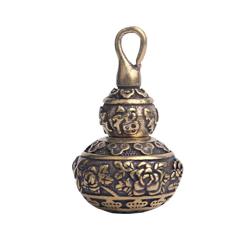 Brass Retro Gourd Hanging Buckle Lotus Pattern Can Be Unscrewed Rich and Noble Gourd Car Keychain Pendant Creative Personality