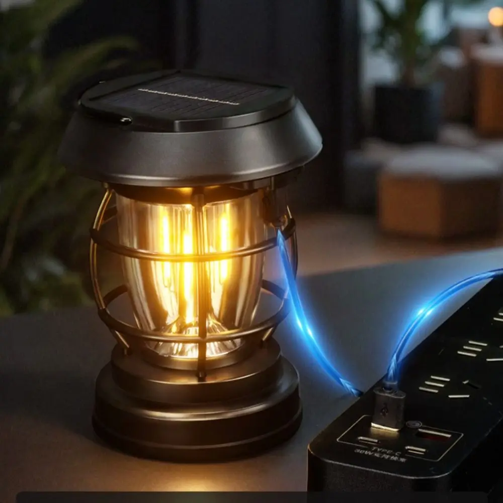 Type-C Rechargeable Solar Camping Lights Solar Powered Multifunction Hand Lantern Waterproof Portable Wall Hanging Light Home