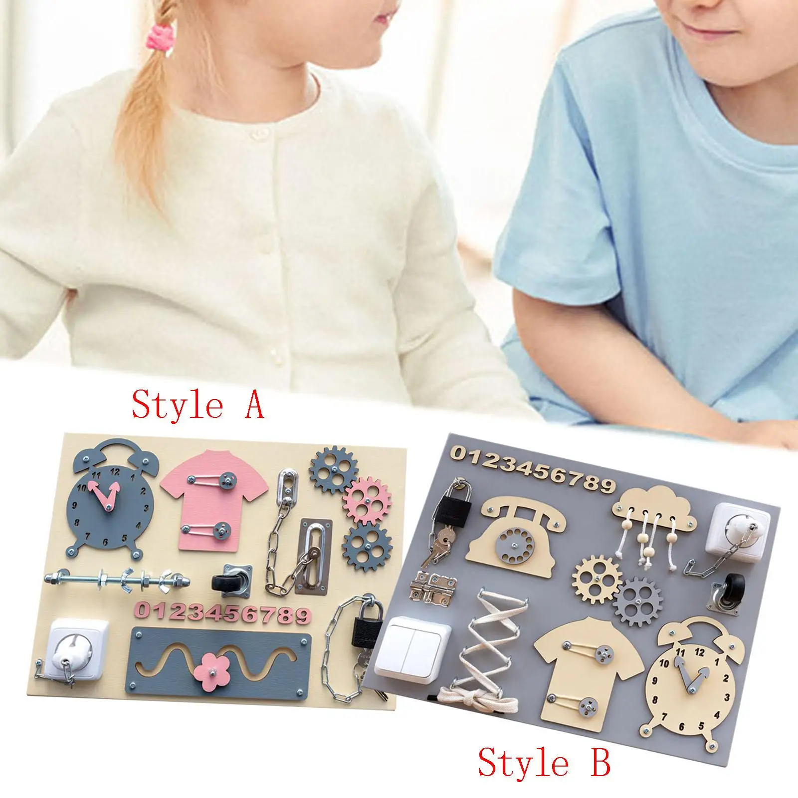 

Wooden Busy Board Basic Life Skills ,Portable Sensory Board Educational for Toddlers