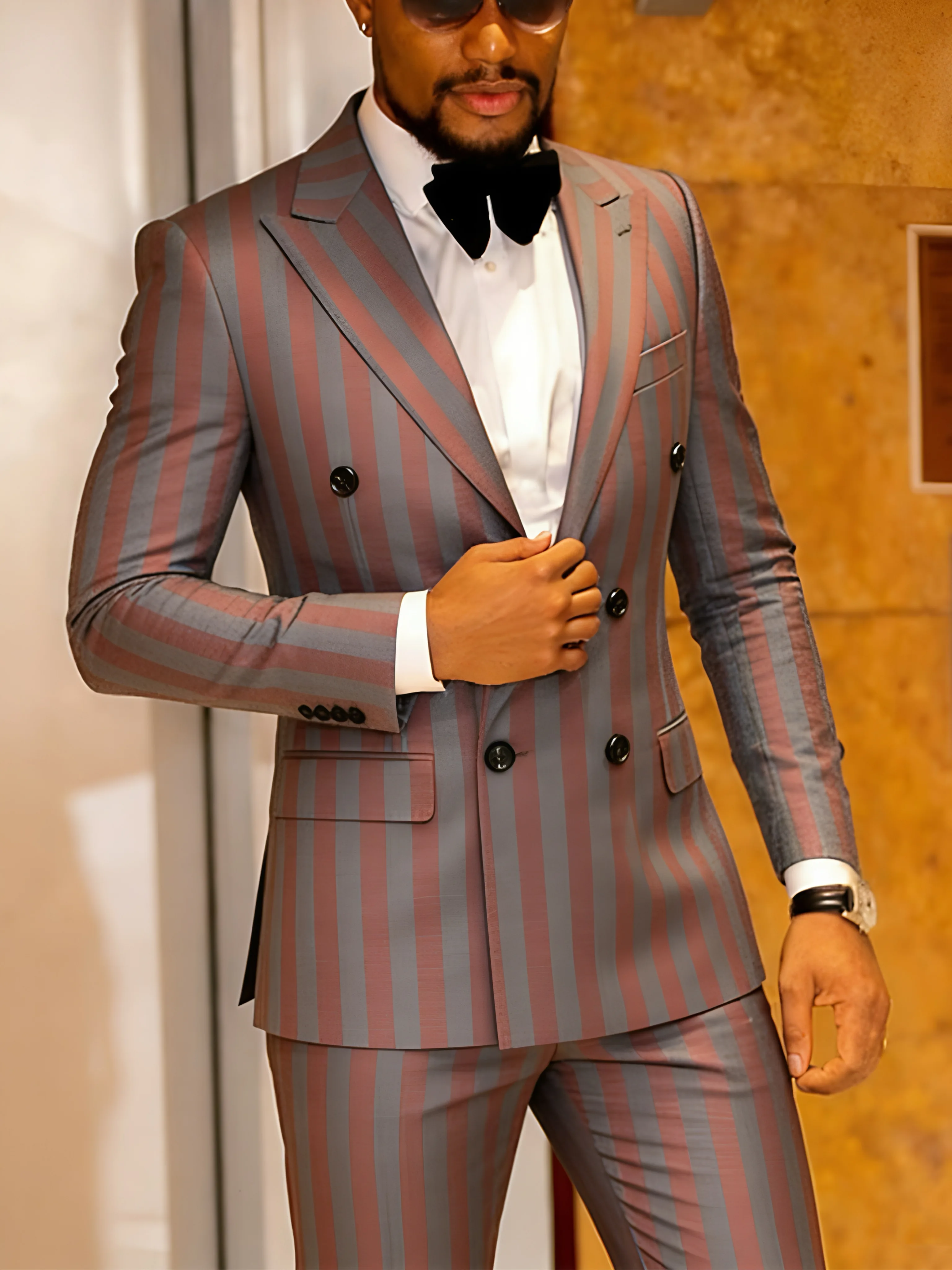 

Men's Jacquard 2 Piece Suits Slim Fit Double Breasted Suit Jacket Pants Set Casual Wedding Casual Business