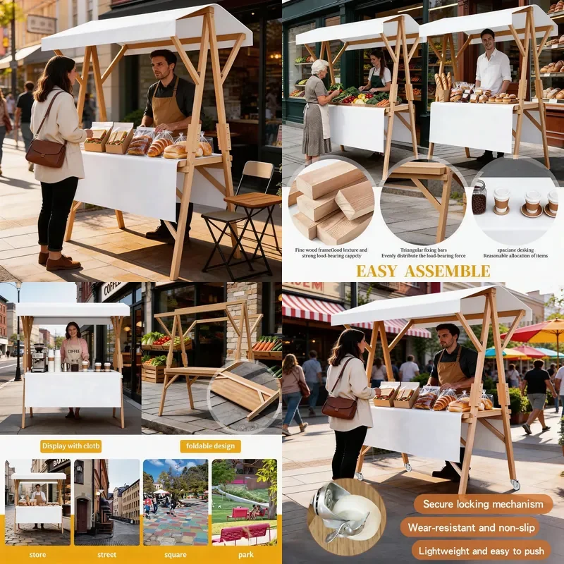 For Night Market Street Stall Display Stand Folding Trolley Commercial Mobile Cart Household Storage Shelf Portable Heavy