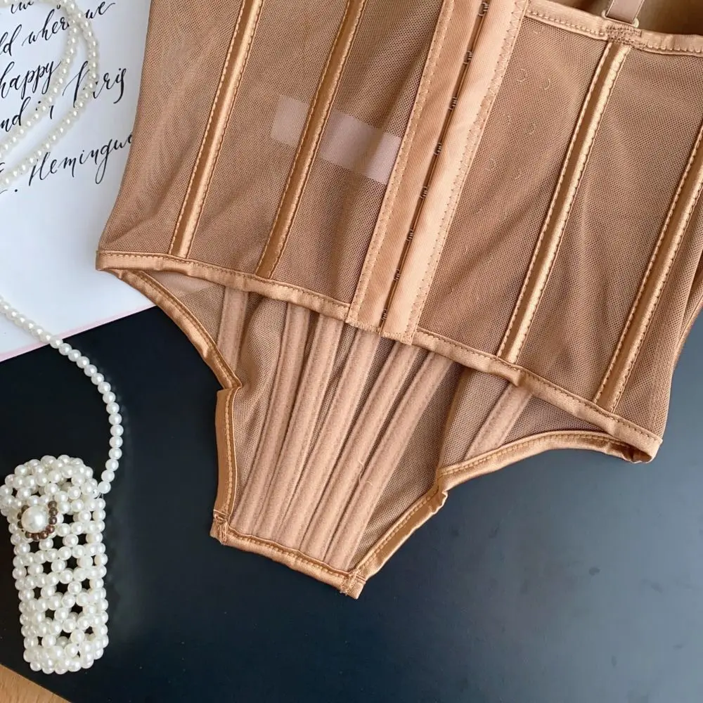 Spicy Girl Style Transparent Sling Camisole Sleeveless Fishbone Mesh Corset Streetwear Slim fit Suspender Vest Travel view 4