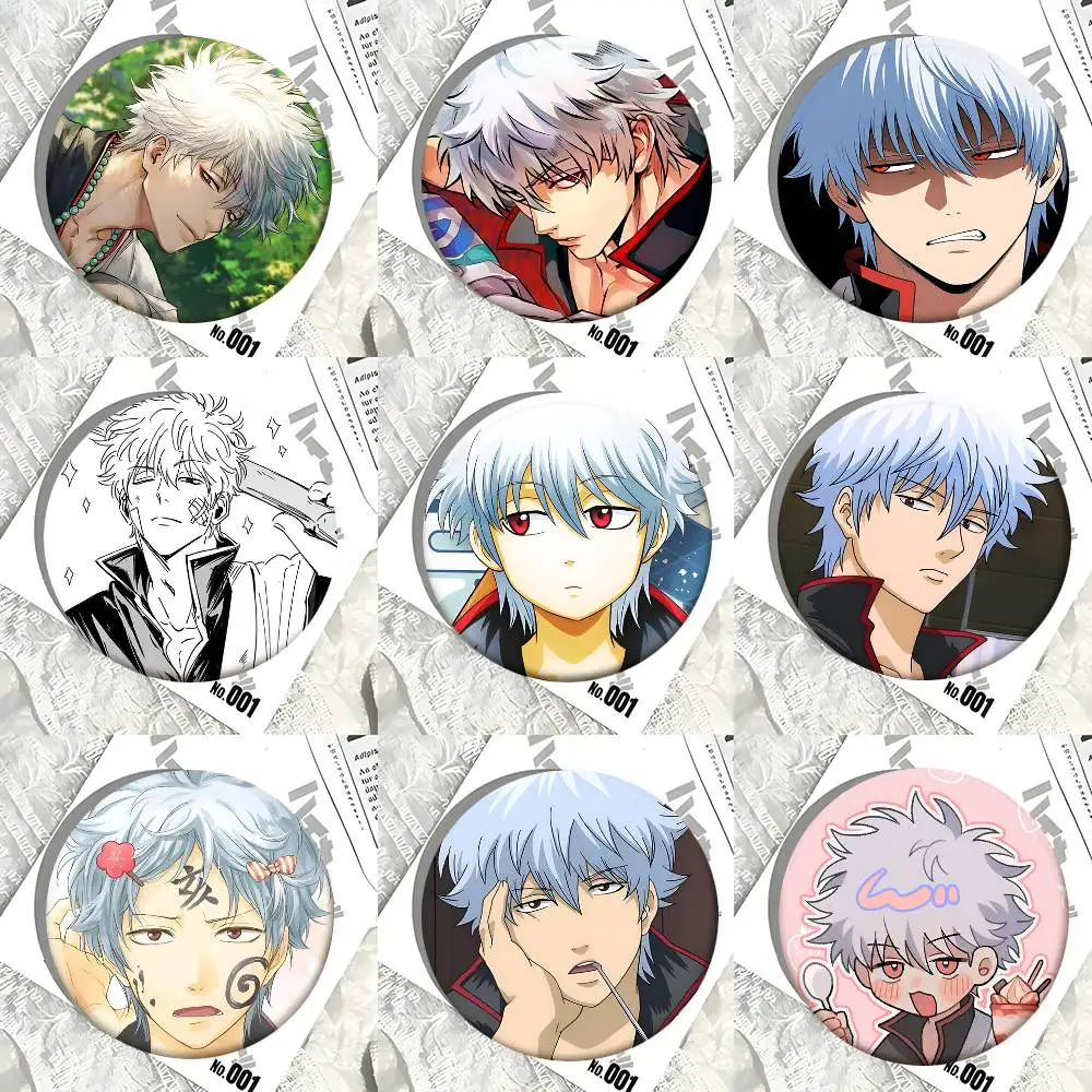 Sakata Gintoki Hot Classic Funny Anime Gintama Round Badge Lapel Pin Backpack Clothing Jewelry Accessories Gift Brooch