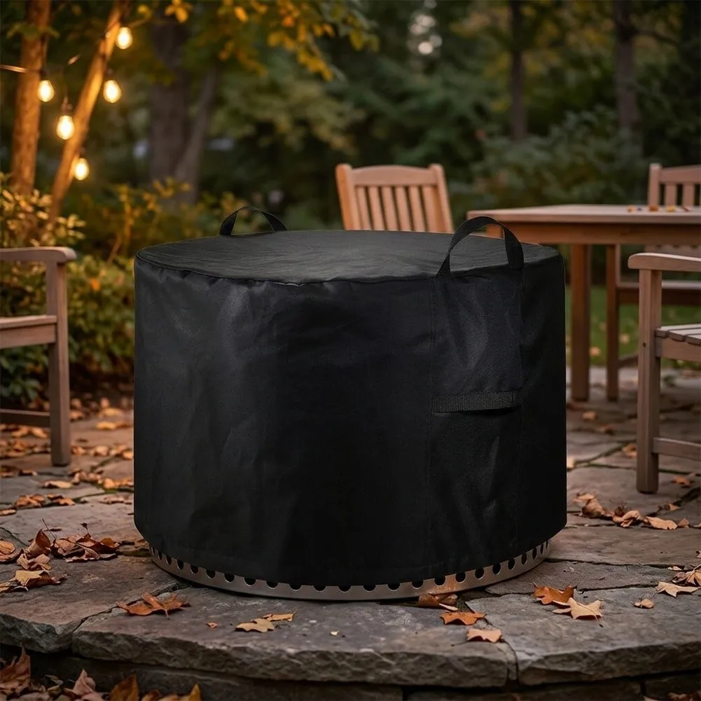 40 Inch Round Fire Cover Waterproof 600D Oxford Fabric Black Outdoor Smokeless Fireplace Protector With Air Vent Easy Clean