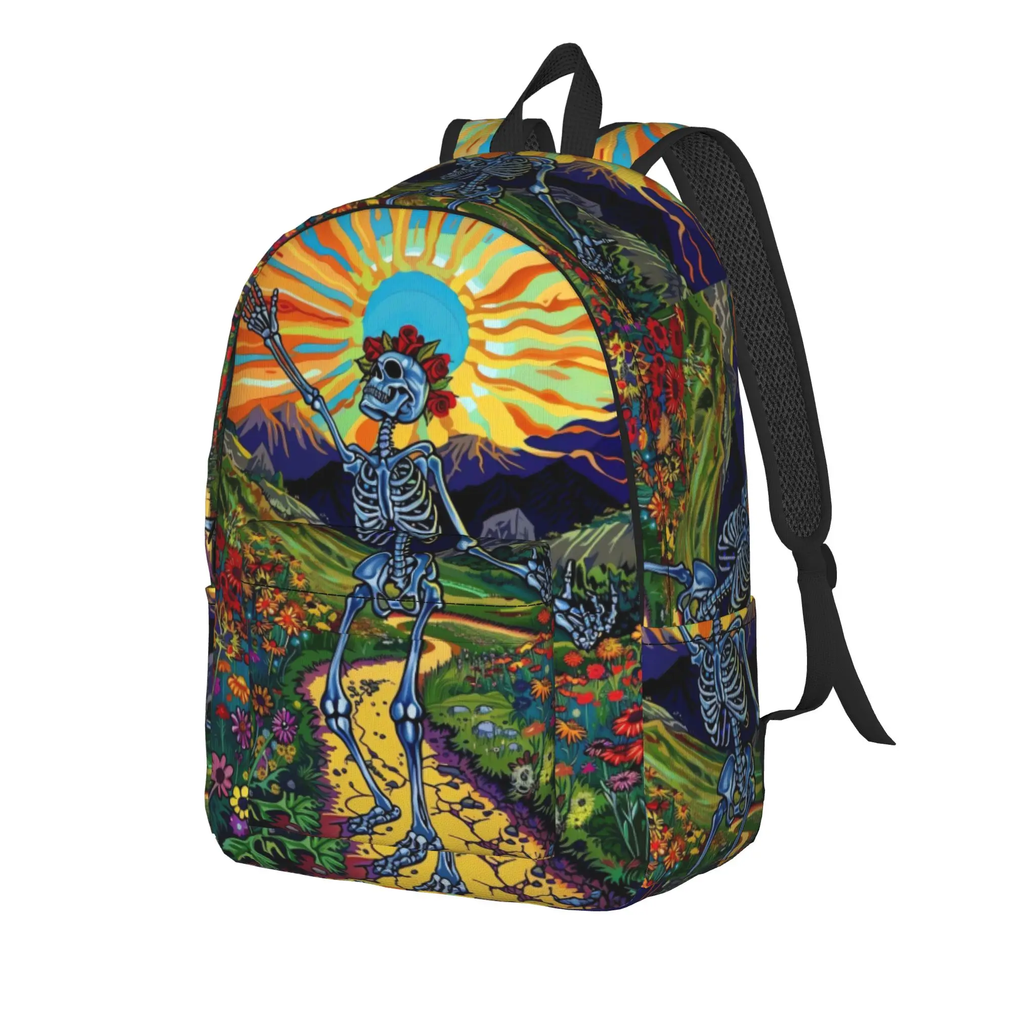 Dancing Skeleton Portrait Backpack  Outdoor Backpacks Student Streetwear School Bags Colorful Pattern Rucksack
