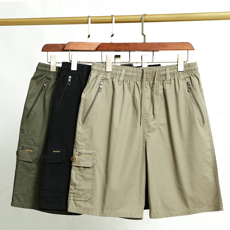 Erkek Fermuar Cepler Şort Gevşek Çok Cep Çalışma Bermuda Yaz Pamuk Kargo Şort Erkekler Nikel Pantolon Açık Rahat Şort