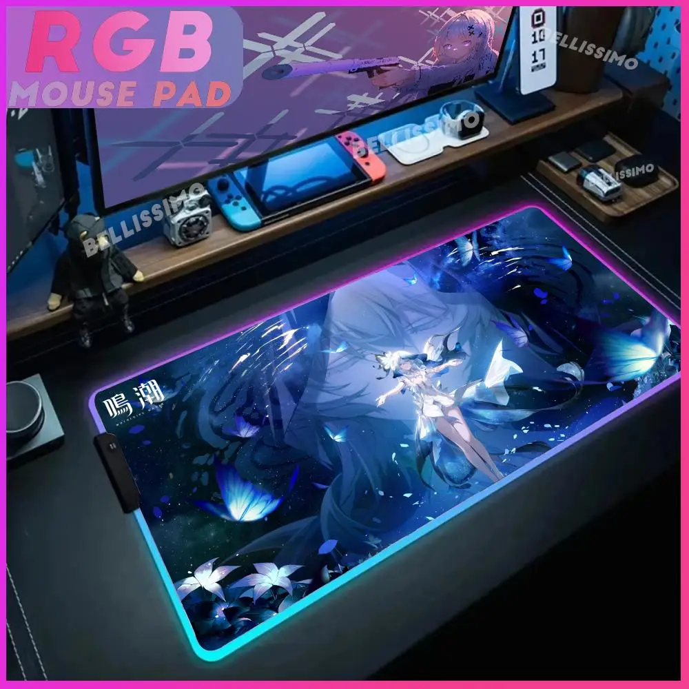 

Large Cool pc gaming Mause Pad Shorekeeper Rubber RGB Mouse Pad Kawaii Cute Girls Luminous Desk Mat Backlit With Colorful