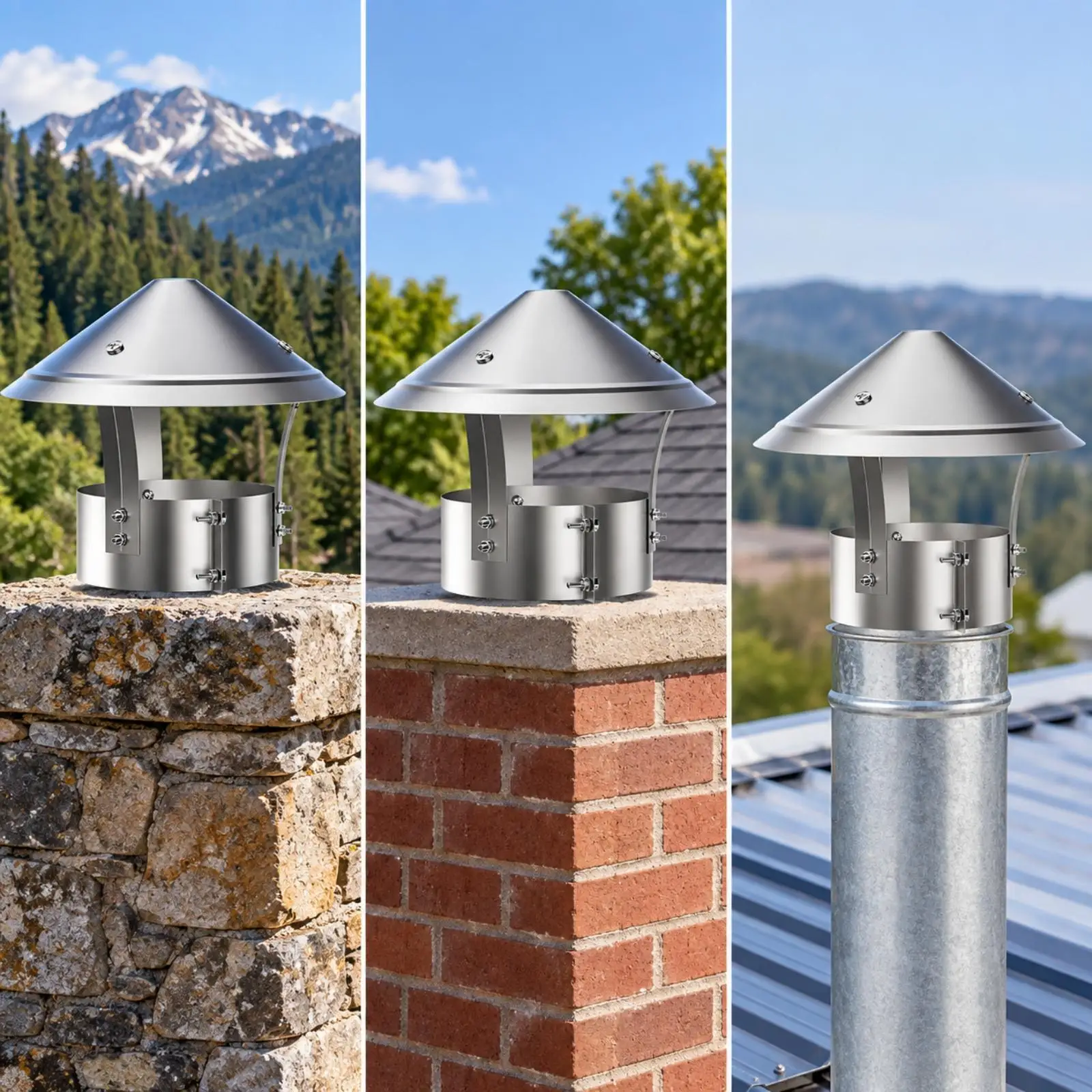 Chapeau de pluie robuste en acier inoxydable pour couvercle de ventilation de cheminée, protection extérieure anti-refoulement de fumée