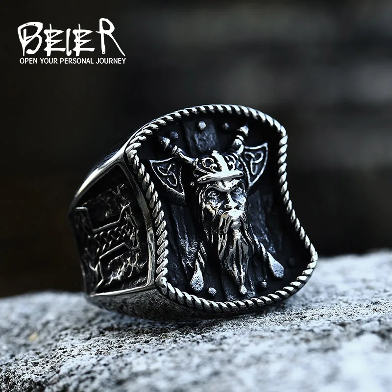 Beier 2022 New Arrival Stainless Steel Viking Axes Warrior Ring For Men Amulet Rings Norse Jewelry Gift