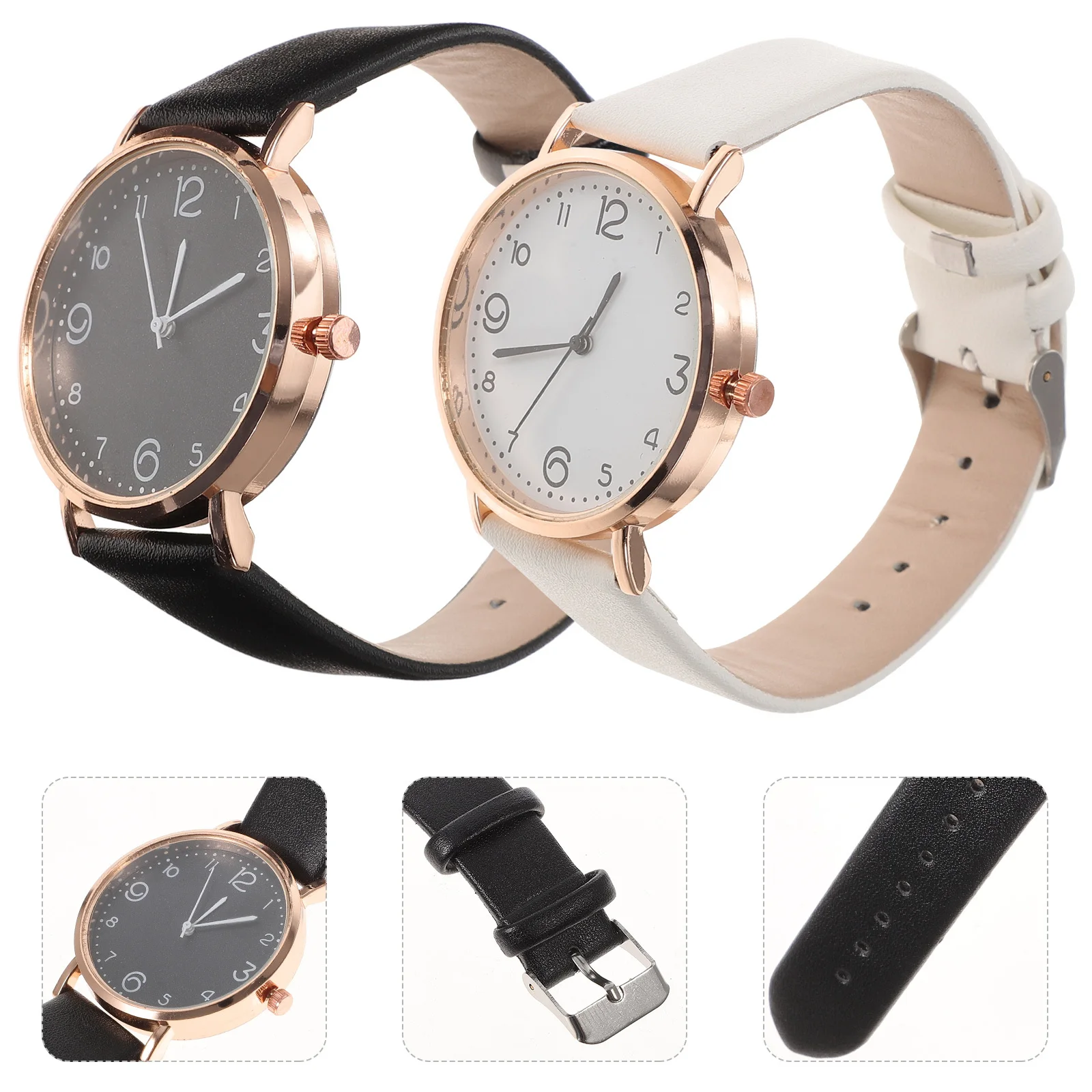

2Pcs Women Quartz Wristwatch PU Strap Casual Fashion Student Watch Classic Gift Comfortable Wear Watch for Women