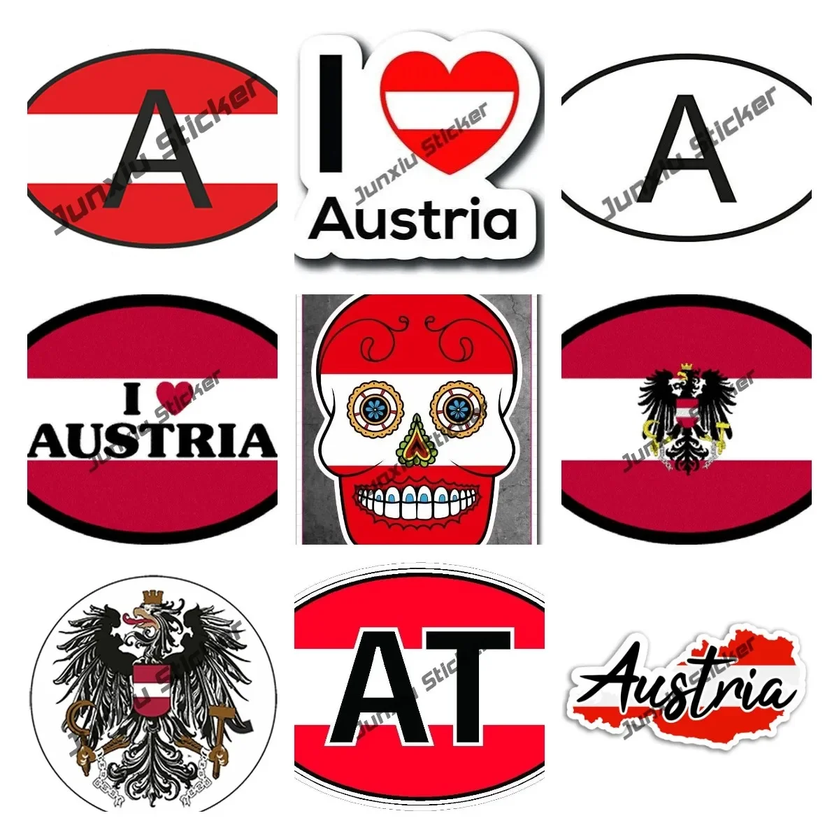 Austrian Flag with Shield Sticker Vienna Austria Country Code A Germanic Oval Decal Pickup Camper Car Body Waterproof Sticker