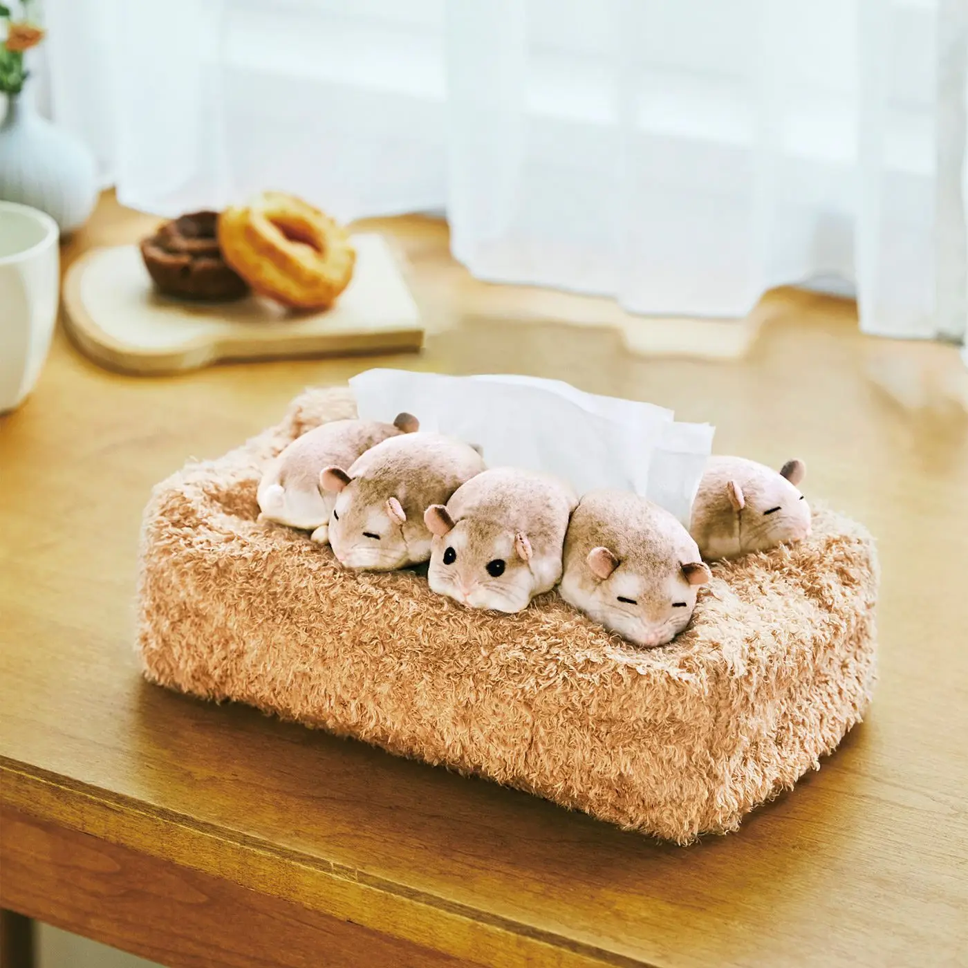 Japanese cute old man plush hamster tissue box cover soft and cute five hamsters dustproof and drop-proof pumping carton cover