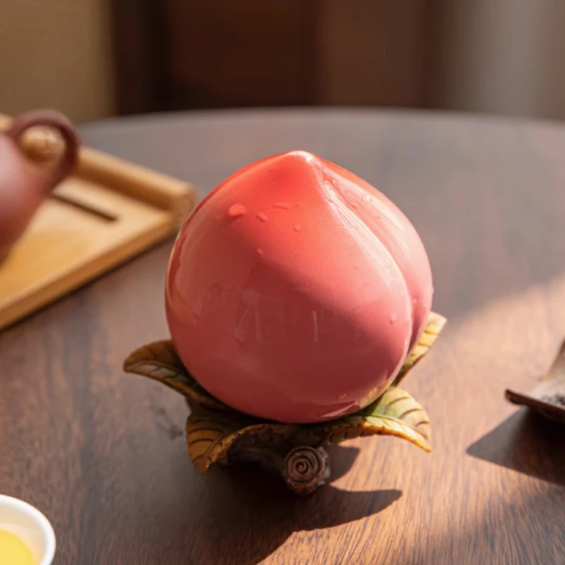 

1pc Chinese Style Ceramic Peach Tea Jar Shoutao Sealed Jar Fruit Shape Household Ceramic Sealed Container Tea Room Supplies