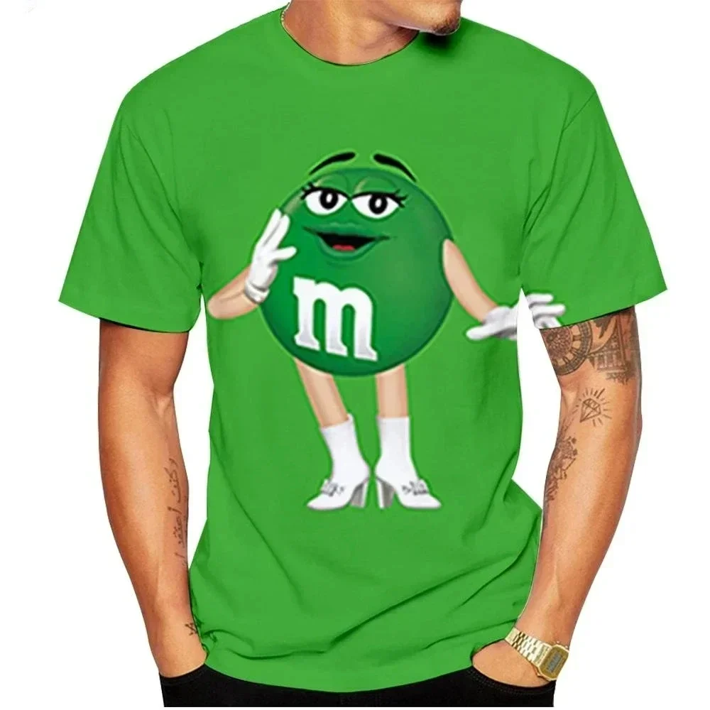 M&M's Chocolate Bean Men's and Women's Fun T-shirt, Cartoon Pattern 3D Printed Shirt, Children's Fashion