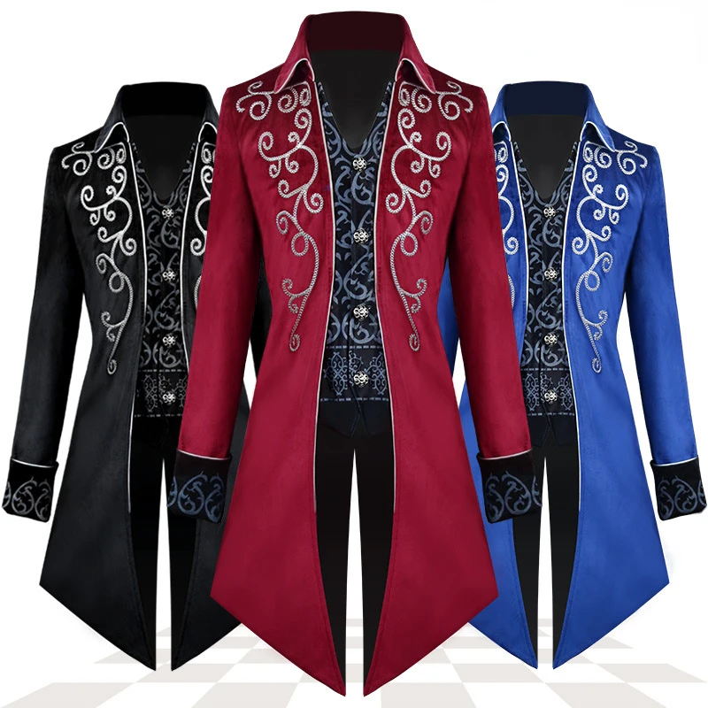 

Men Medieval Renaissance Victoria Steampunk Trench Outwear Vintage Prince Viking Overcoat Cosplay Jacket Tuxedo Coat Costume