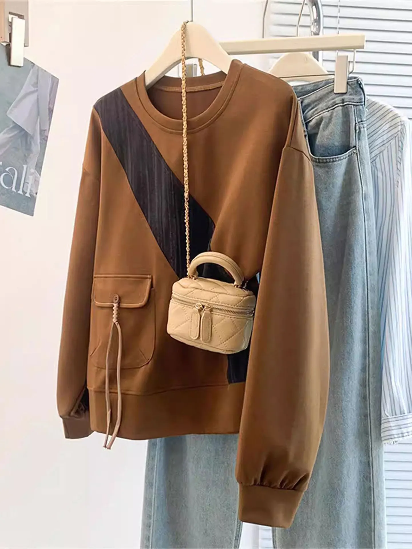 

Slimming Long Sve Sweatirt Women's Loose Fit Conceals Belly Casual Sle Spring 2026 Faion plus Size Top