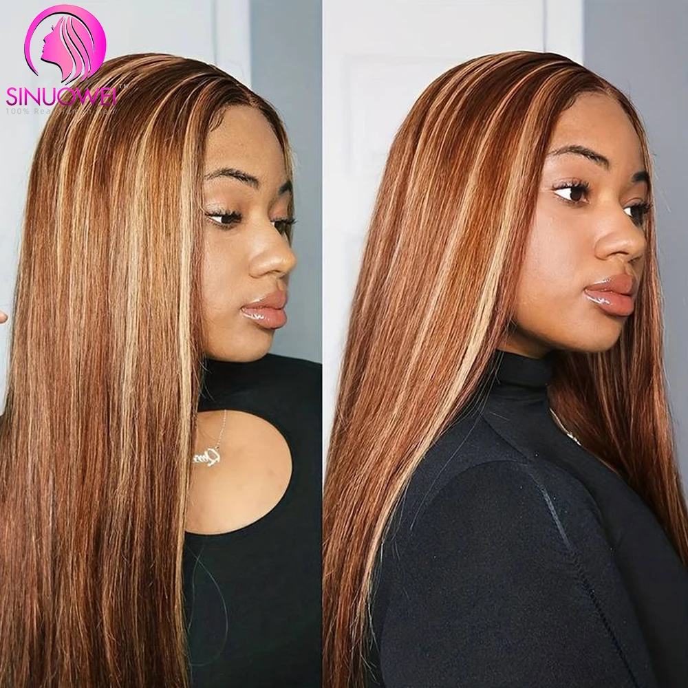 Highlight Straight P4/27 Colored Lace Front Wigs Human Hair 13x6 Brazilian Lace Front Human Hair Wigs Pre Plucked For Women 180% image 3