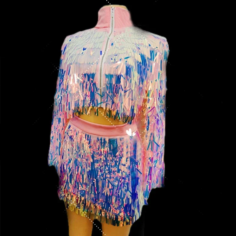 Costume da ballo jazz per gruppi di donne Paillettes colorate Gonna superiore Spettacolo teatrale Abiti Kpop Bar Discoteca Dj Ds Gogo Wear