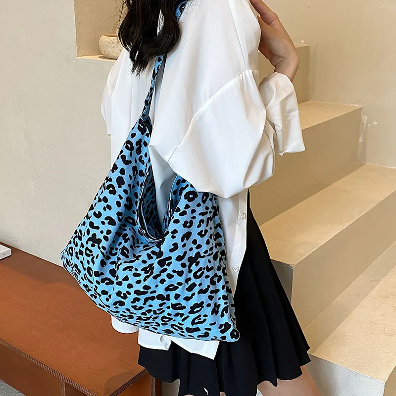 Korean Designer Canvas Bags for Women Trend Casual Leopard Print Handbags Female Shoulder Underarm Handbags Sac De Luxe Femme