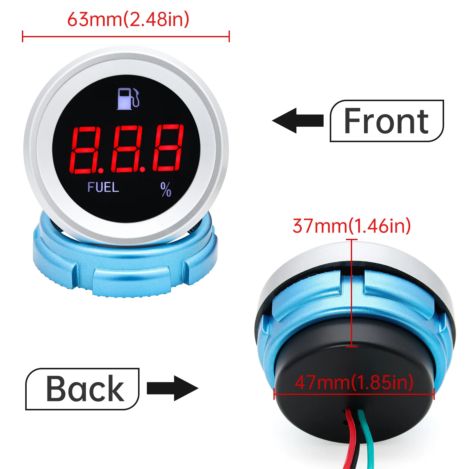 0-190ohm Fuel Level Gauge Red Light Digital 52MM Fuel Gauge Oil Tank Meter Indicator for Universal Diesel Petrol Engine Car 12V - view 6