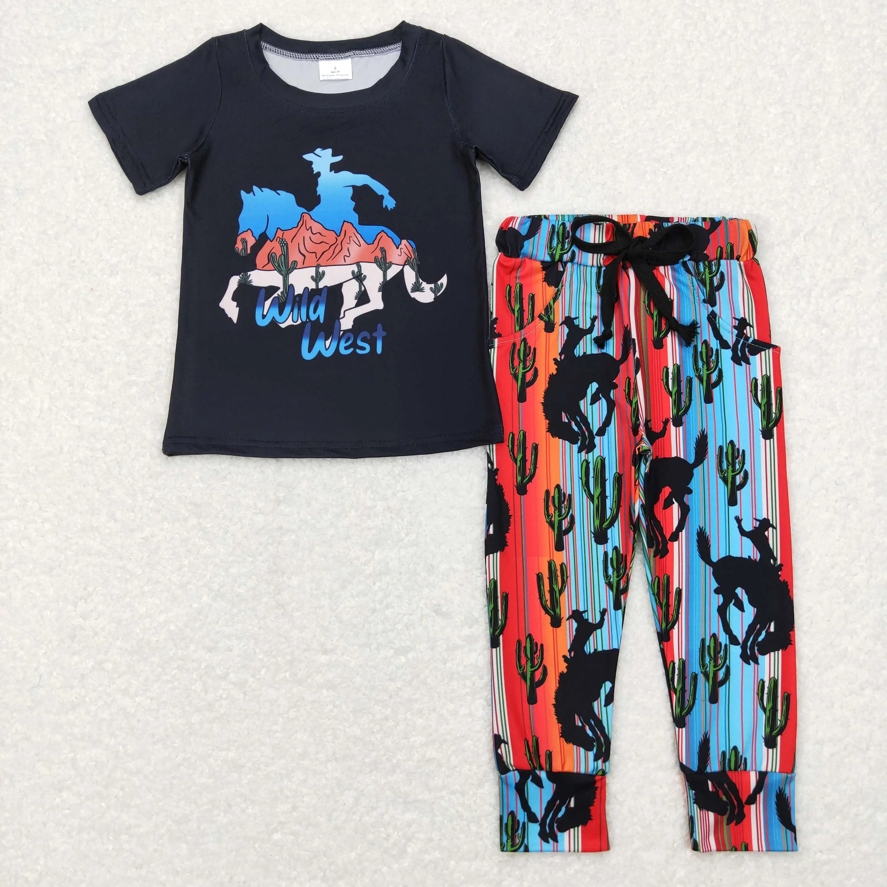 Z1025-17 New Product Wholesale Boys And Girls Summer Short-Sleeved Shorts Suit ROund Neck Multi-Element Color Matching