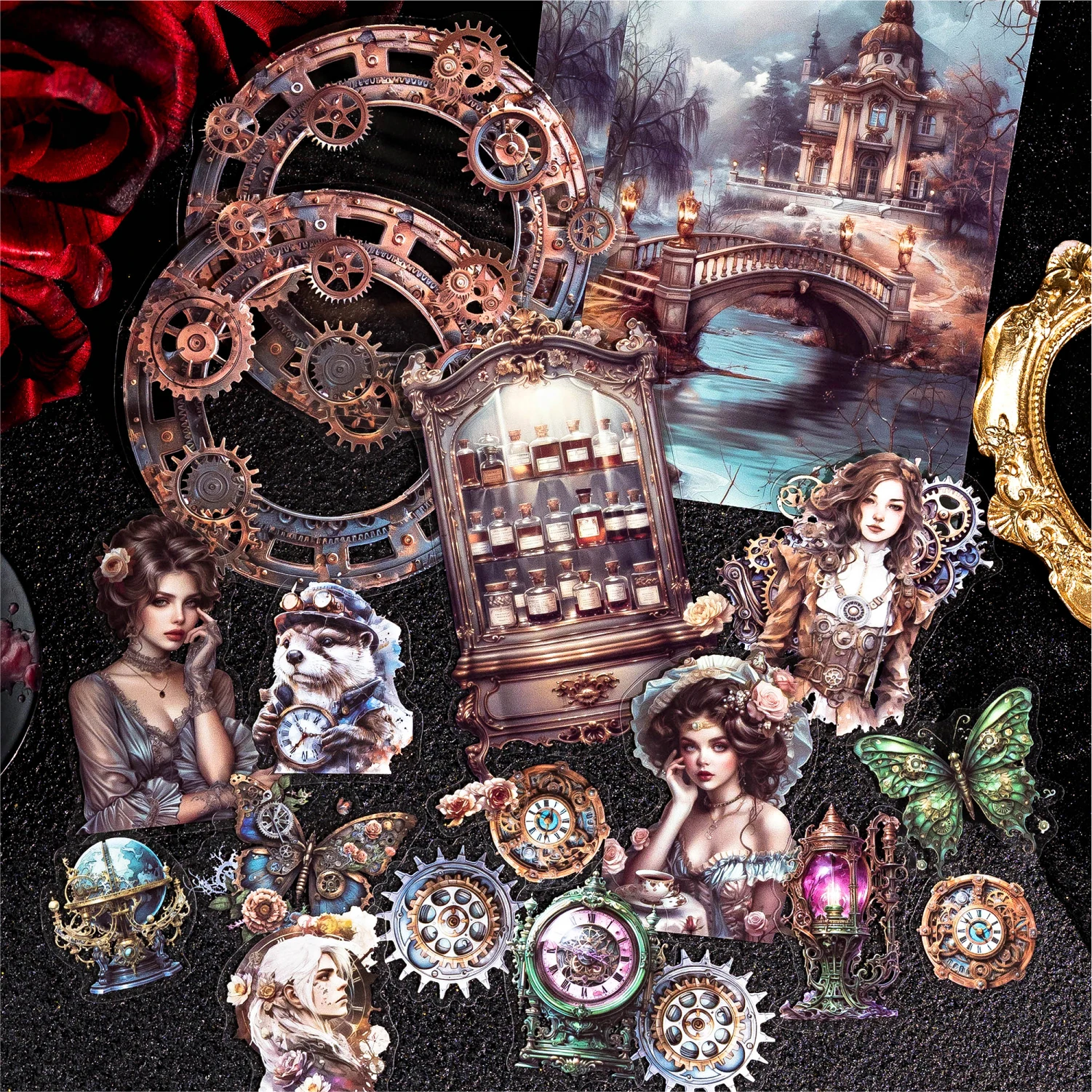 30 PCS Dark Fantasy Night series Decorative Sticker Scrapbook Diary Toy Plant Decoration Album DIY Stationery Sticker