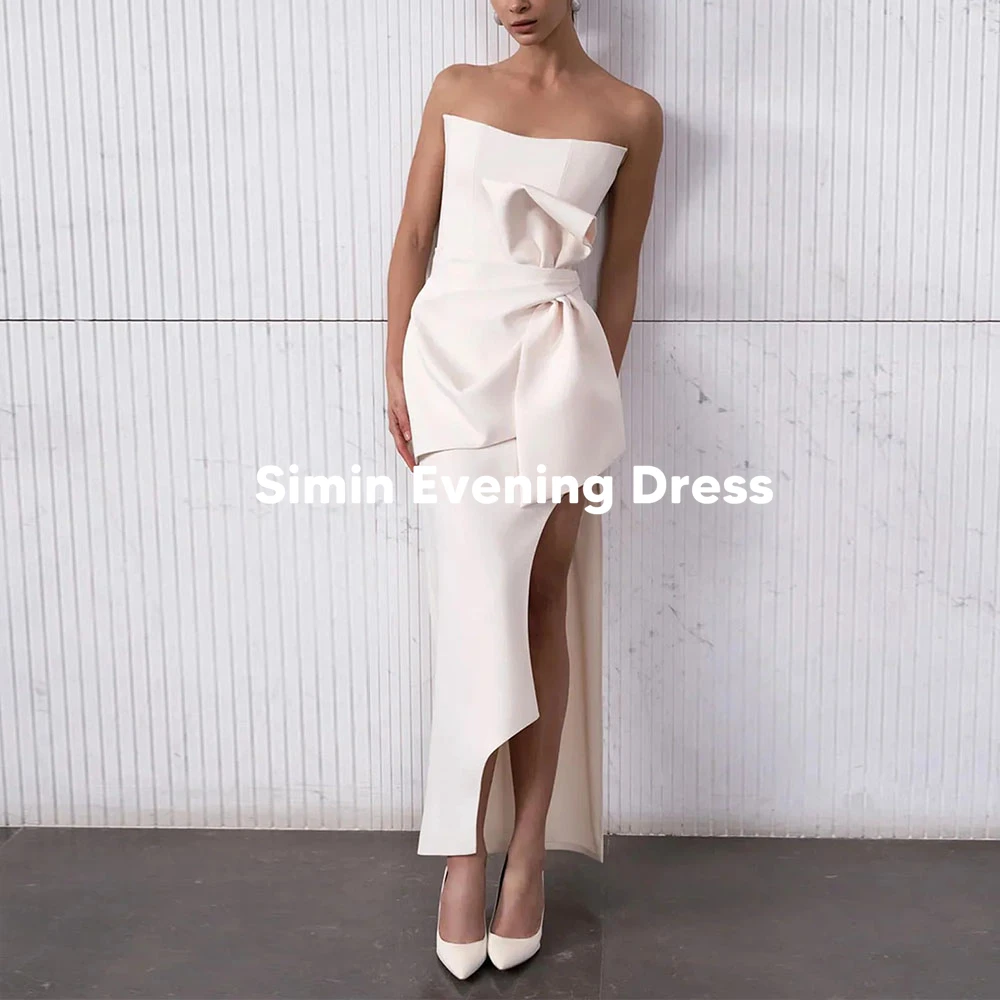 

Simin Customized Women's Straight Strapless Bow Saudi Evening Dresses With Sleeveless Split Ankle-Length Elegant Dresses 2025