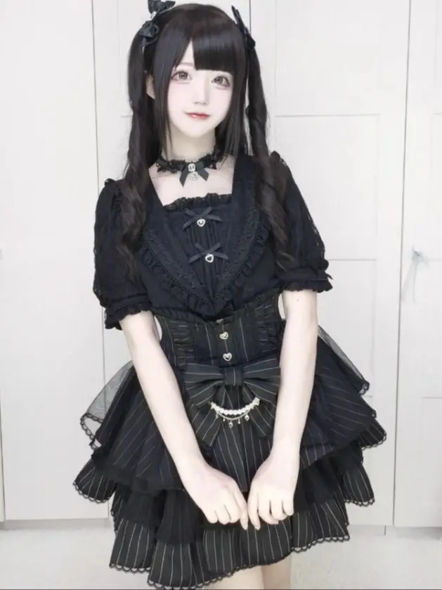 

Оригинальная женская юбка с высокой талией в стиле Лолиты, женские милые кружевные полосатые короткие юбки в японском стиле для девочек