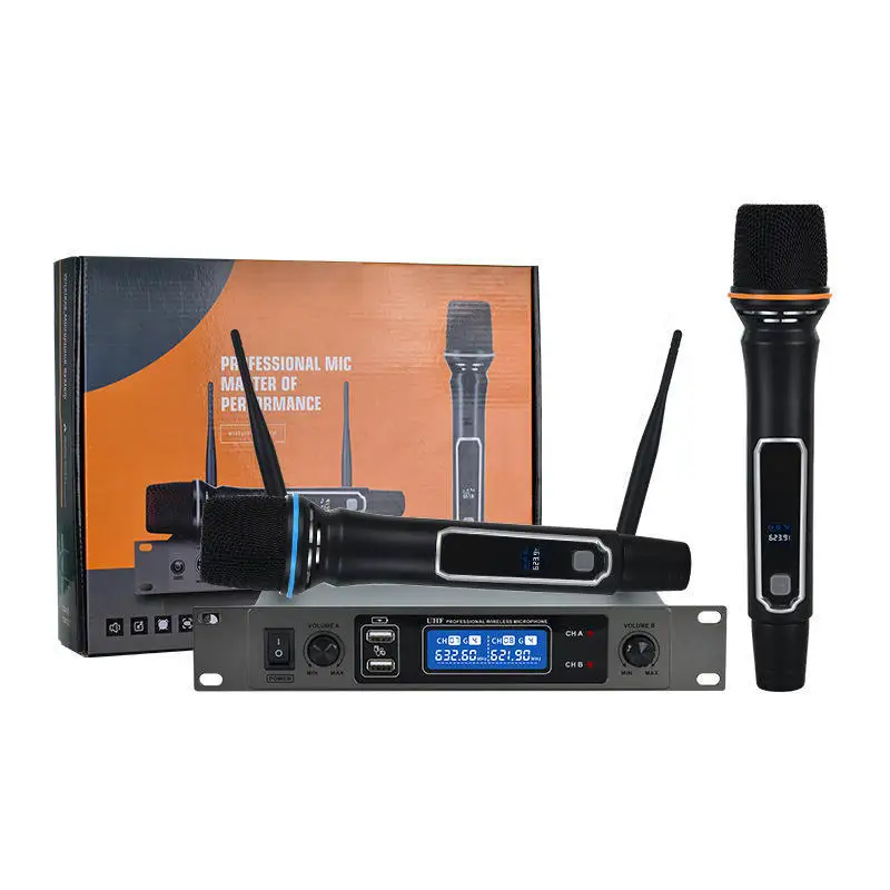Rechargeable UHF wireless microphone one to two household singing outdoor performance dynamic microphone