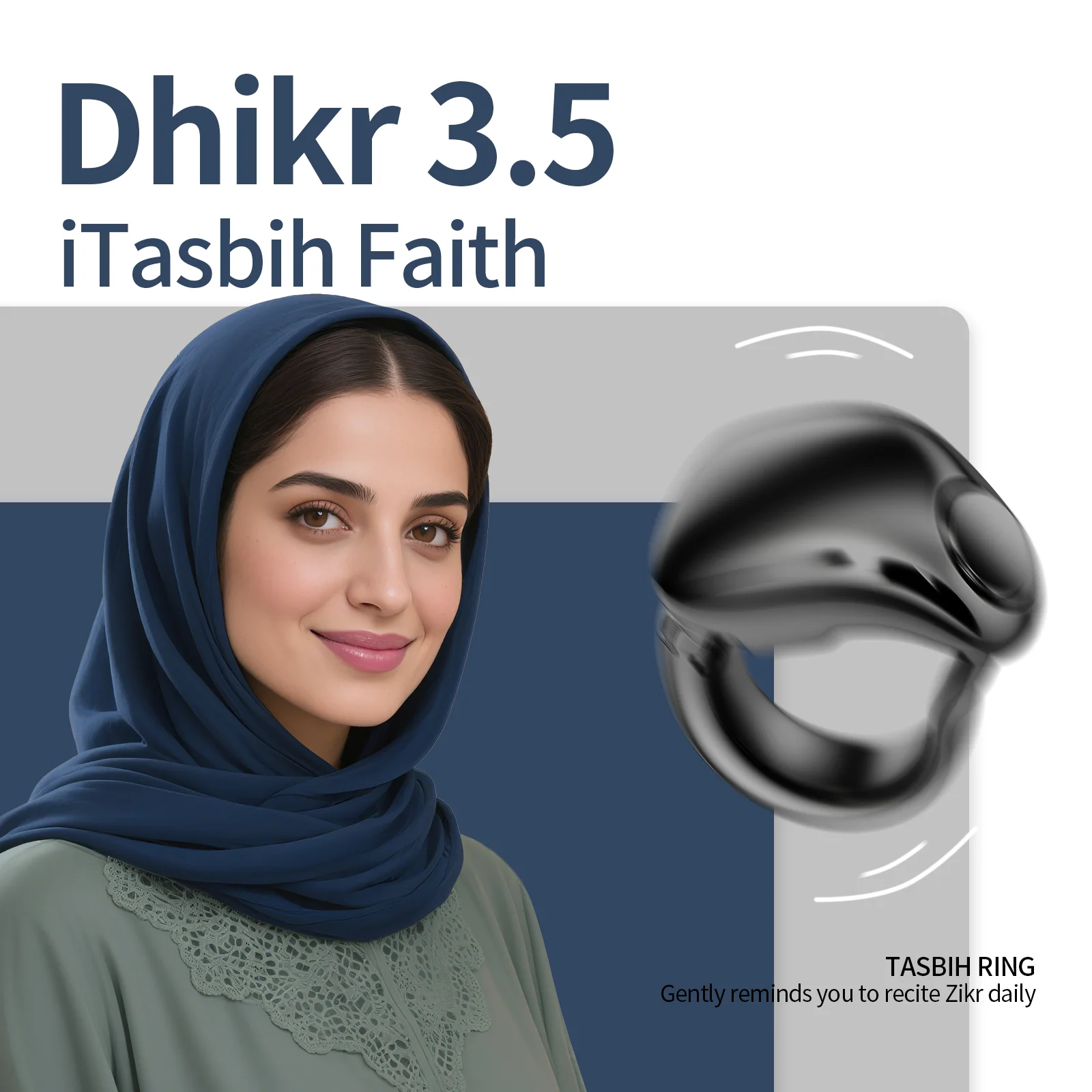 حلقة ذكية قابلة للتعديل، عداد إصبع، دليل الصلاة، عداد التسبيح، 5 ساعة منبه أذان، مسبحة إلكترونية، تطبيق هدية عيد رمضان