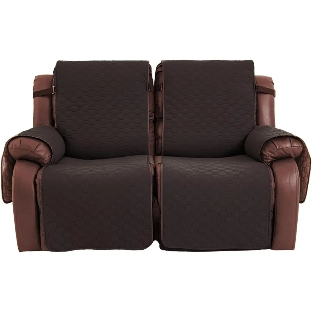 2 Seater Loveseat Recliner Covers, Waterproof Non-Slip Washable 1-Piece Reclining Couch Cover with Elastic Straps and Pocket, Pe