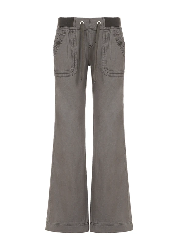 Pantaloni in denim a trama larga retrò americana Romore con jeans casual in cotone a vita bassa color blo in vita elastica