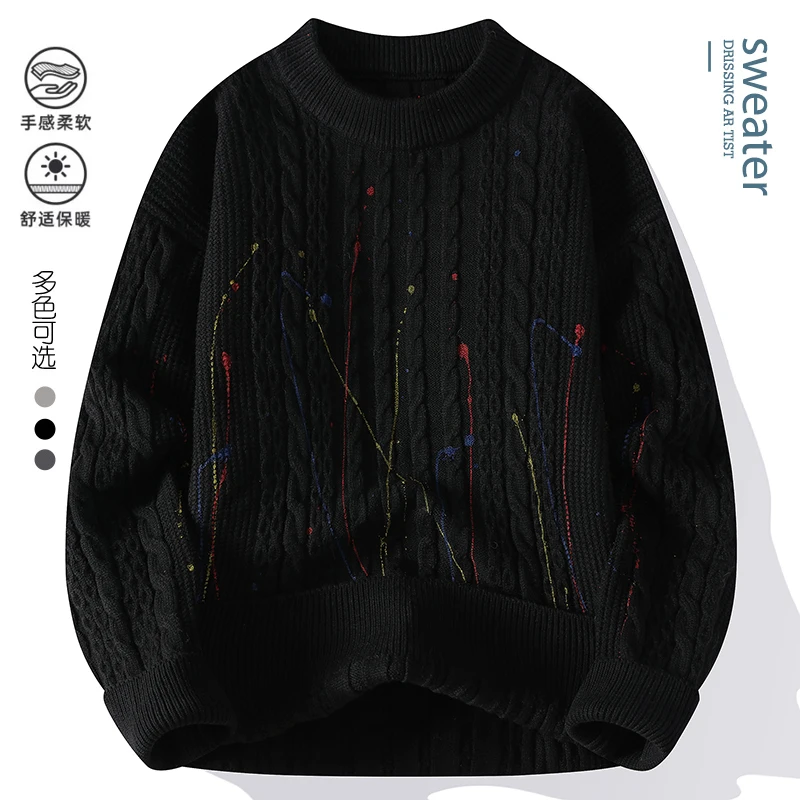 2024 Autumn Winter Personality Color Hip Hop Sweater Mens Sports Pullover Korean Harajuku Vintage Sweaters Men Soft Warm Jumpers