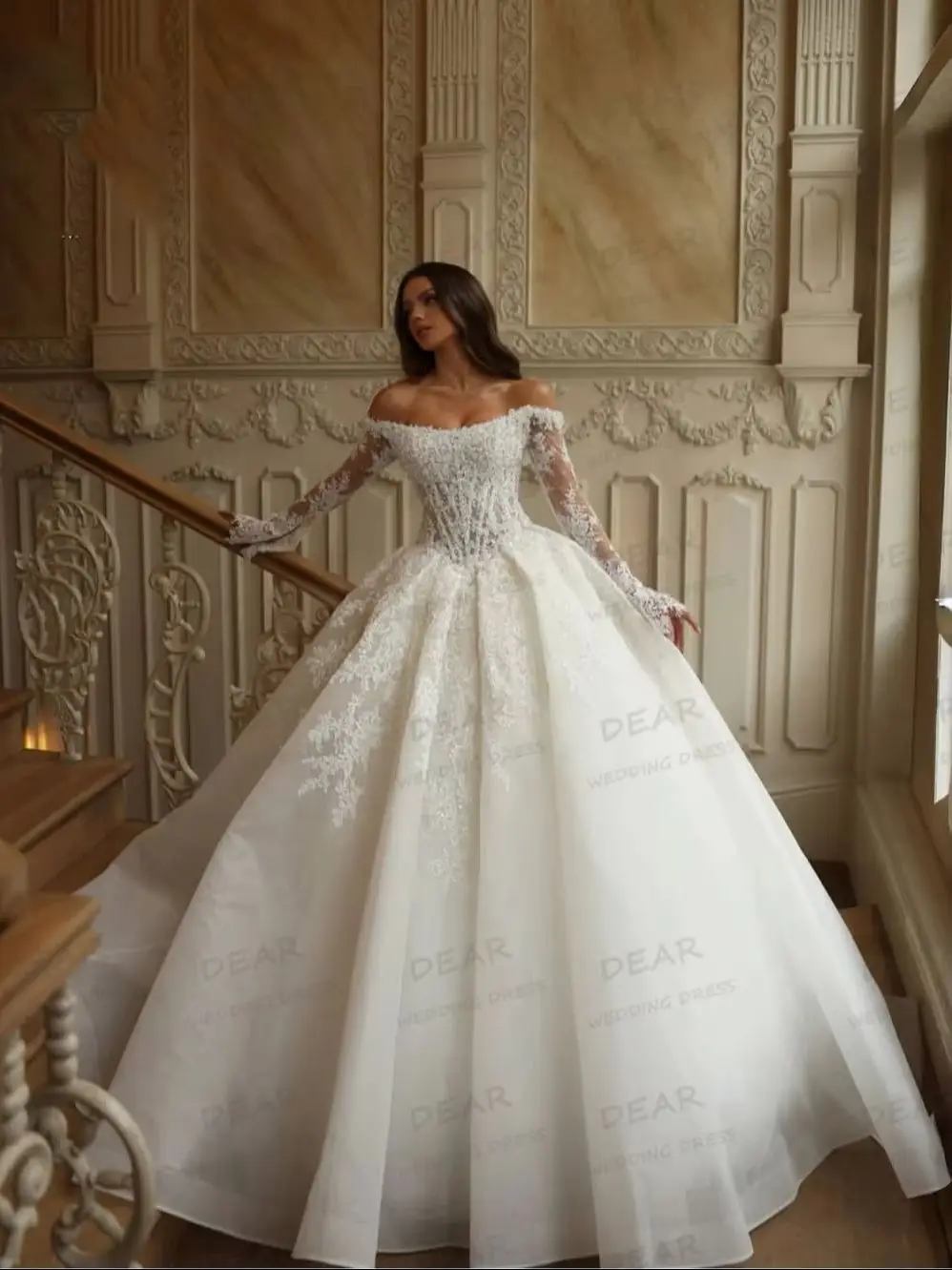 Elegante Luxus-Hochzeitskleider A-Linie Sexy Brautkleider für Damen mit U-Boot-Ausschnitt, rückenfrei, langärmlig, Partykleider, Vestidos De Novia, individuell gestaltet