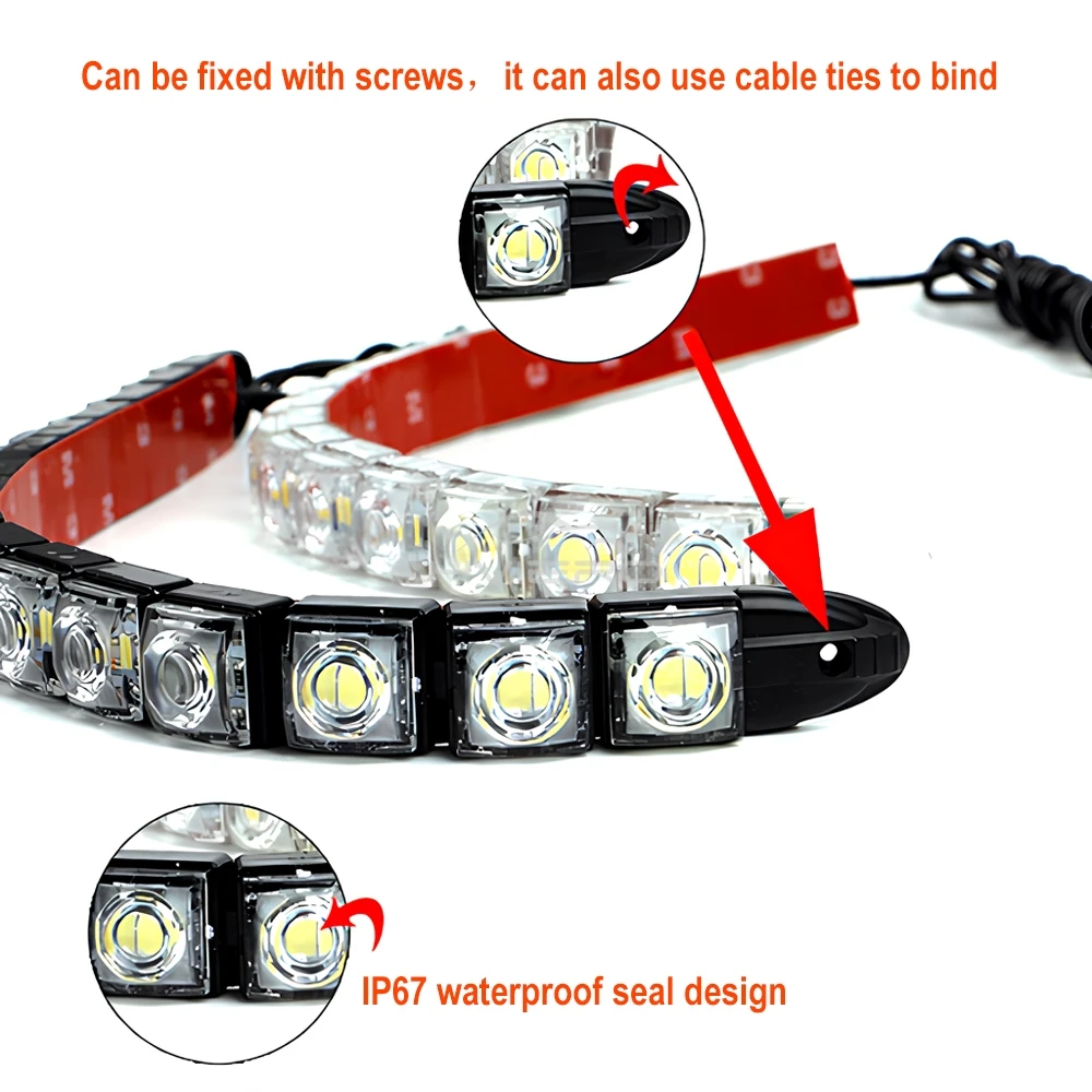 2PCS 자동차 Led DRL 주간 러닝 라이트 유연한 LED 흰색 방수 운전 안개 전구 경고 스타일링 자동 트렁크 주차 램프 썸네일 4
