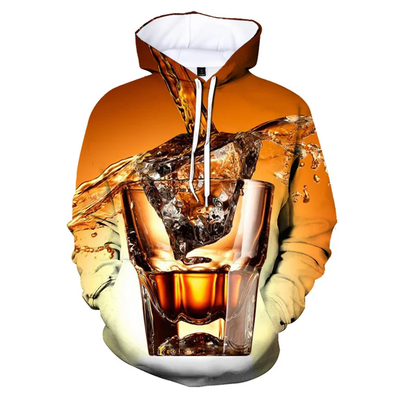 Fashion Wine 3D Print Whisky Hoodie For Men Oversized Long Sleeved Hooded Sweatshirt Casual Cool Street Pullovers Male Clothes