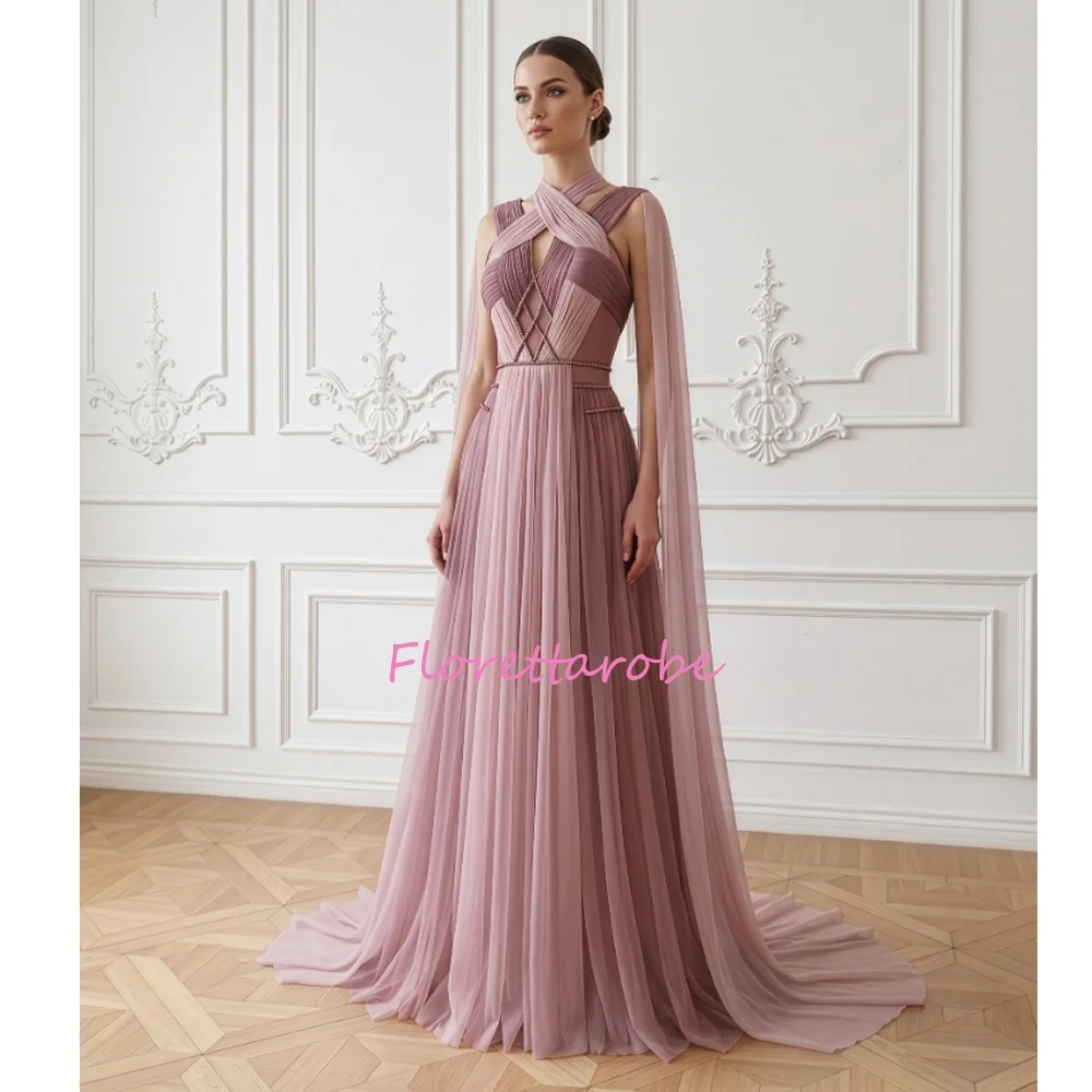 Elegantes Abendkleid mit Cape-Ärmeln, überkreuztem Neckholder und rückenfreiem Design, Damen-Partykleider, Ballkleider, individuell anpassbar