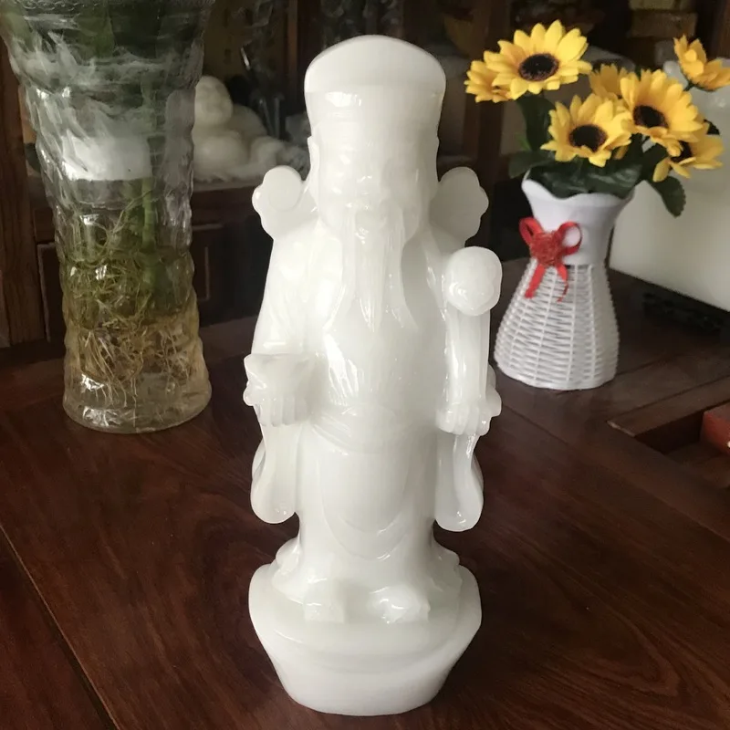 White Jade Wealth God Buddha Statue Ornament Afghan Jade Sheep Fat Jade God of Wealth Home Buddhist Hall Jade Craft Decoration
