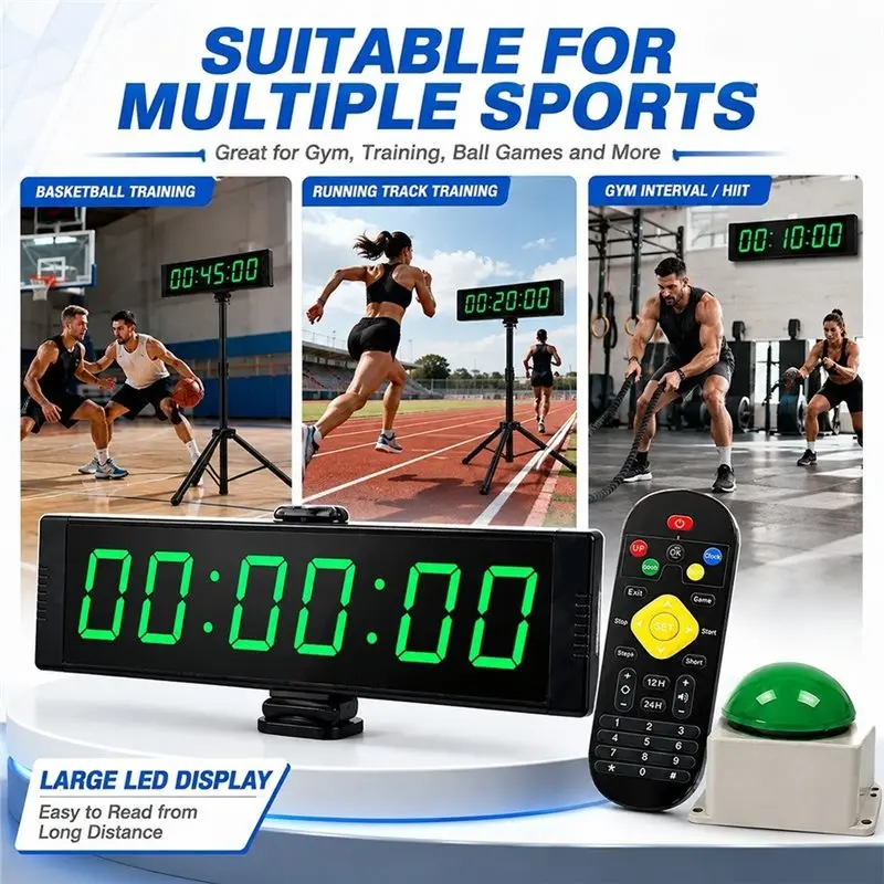A76I-Large Digital Stopwatch Gym Timer Clock 1 Set For Home Gym,Fitness With Countdown Function, Stopwatch Button Stand, US Plug