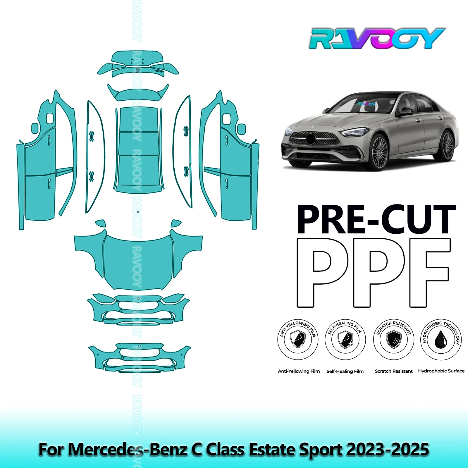 

Full Vehicle Clear Bra Precut PPF Paint Protection Film For Mercedes-Benz C Class Estate Sport 2023-2025