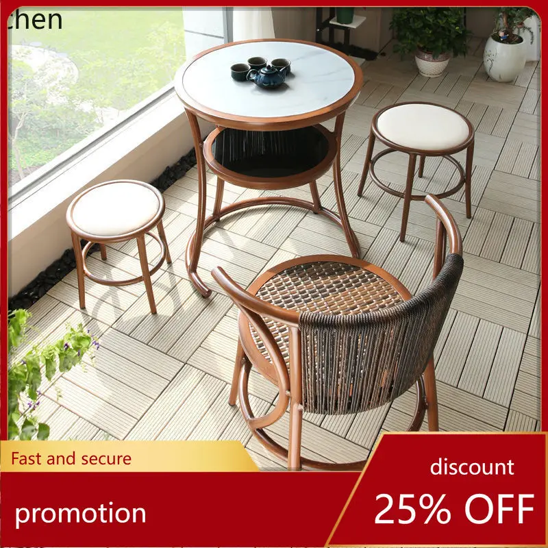 Hxl tea table and chair combination rattan table and chair outdoor table and chair three-piece set